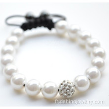 Tissé de Shamballa Jewels blanc boule de cristal Perle Bracelet